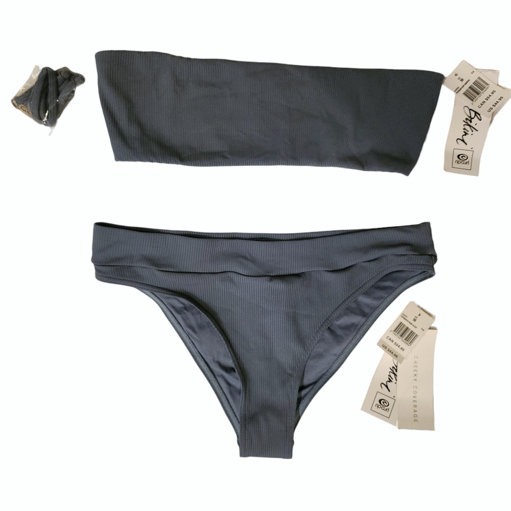 *NWT* Ripcurl Bandeau Bikini Top & Bottom - Slate Dolphin Blue/Grey